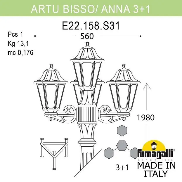 Садово-парковый фонарь FUMAGALLI ARTU BISSO/ANNA 3+1 E22.158.S31.VXF1R Садово-парковый фонарь FUMAGALLI ARTU BISSO/ANNA 3+1 E22.158.S31.VXF1R