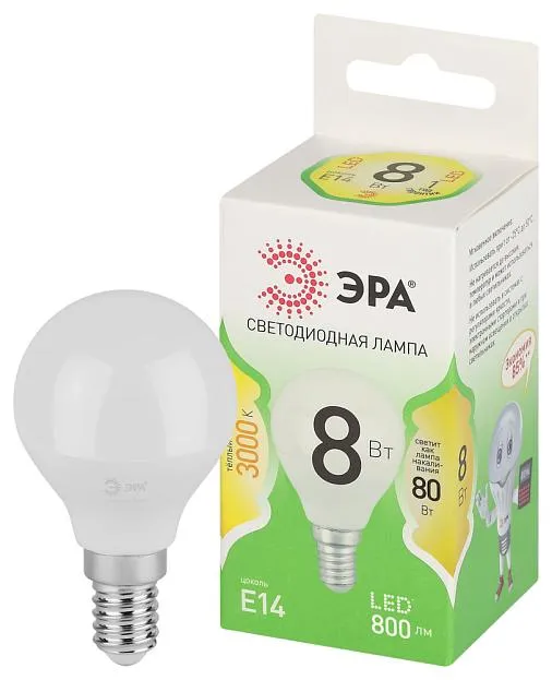Лампочка светодиодная ЭРА LED P45-8W-830-E14 GL