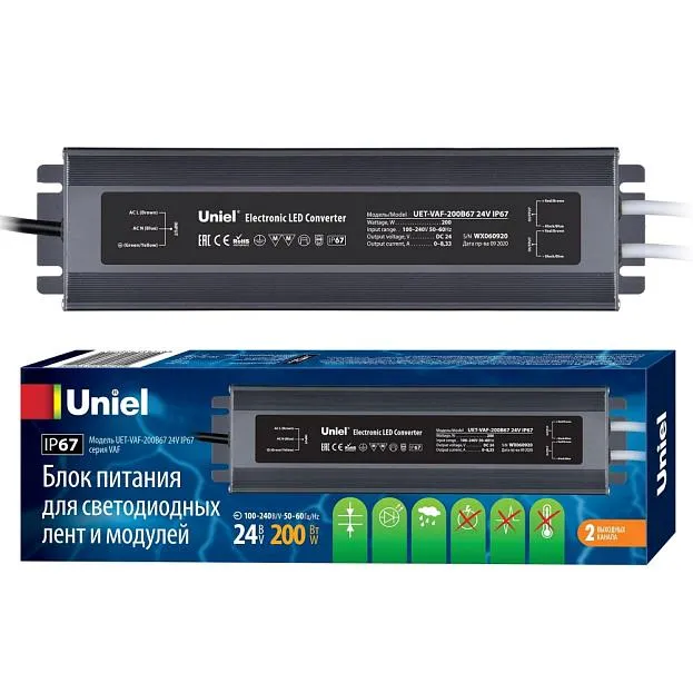 Блок питания Uniel UET-VAF-200B67 24V IP67 2 выхода