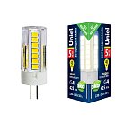 Лампочка светодиодная Uniel LED-JC-220/5W/3000K/G4/CL GLZ09TR картон