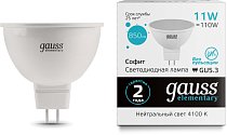 Лампа светодиодная Gauss 13521 GU5.3 11W 4100K матовая Elementary MR16