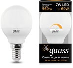 Лампа Gauss 105101107-D диммируемая E14 7W 3000K шар матовый Умные лампы