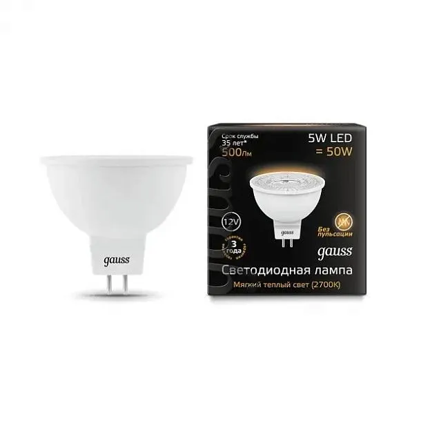 Лампа светодиодная Gauss 201505105 GU5.3 5W 2700K матовая Лампа светодиодная Gauss 201505105 GU5.3 5W 2700K матовая