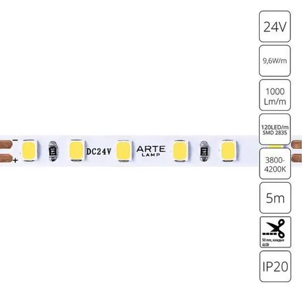 Светодиодная лента 24V 9,6W/m 4000К 5м Arte Lamp A2412005-02-4K TAPE Светодиодная лента 24V 9,6W/m 4000К 5м Arte Lamp A2412005-02-4K TAPE
