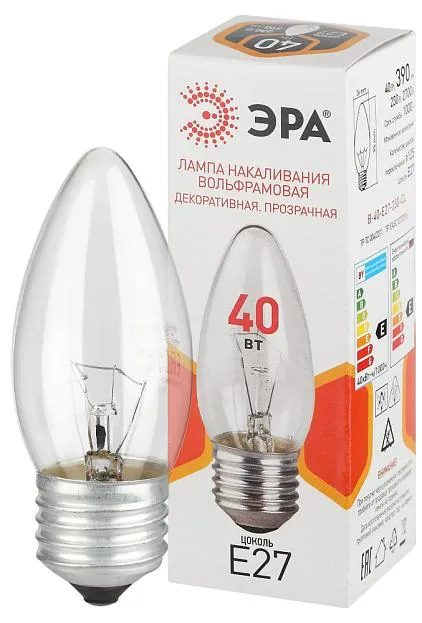 Лампочка накаливания ЭРА B-40-E27-230-CL B36