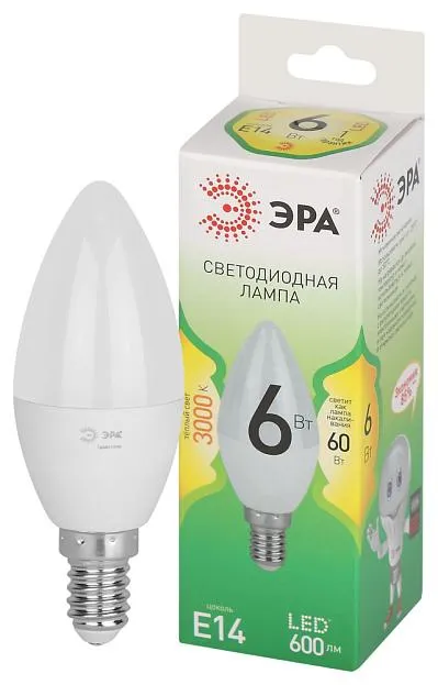 Лампочка светодиодная ЭРА LED B35-6W-830-E14 GL