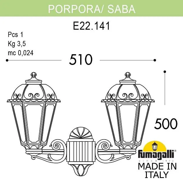 Светильник уличный настенный FUMAGALLI PORPORA/SABA K22.141.000.VYE27 (K22.141.000.VYF1R) Светильник уличный настенный FUMAGALLI PORPORA/SABA K22.141.000.VYE27 (K22.141.000.VYF1R)
