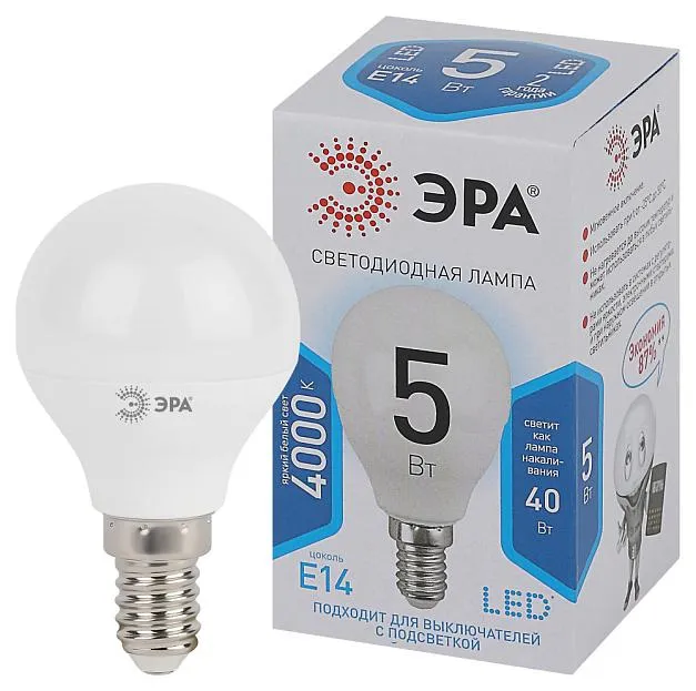 Лампочка светодиодная ЭРА LED P45-5W-840-E14