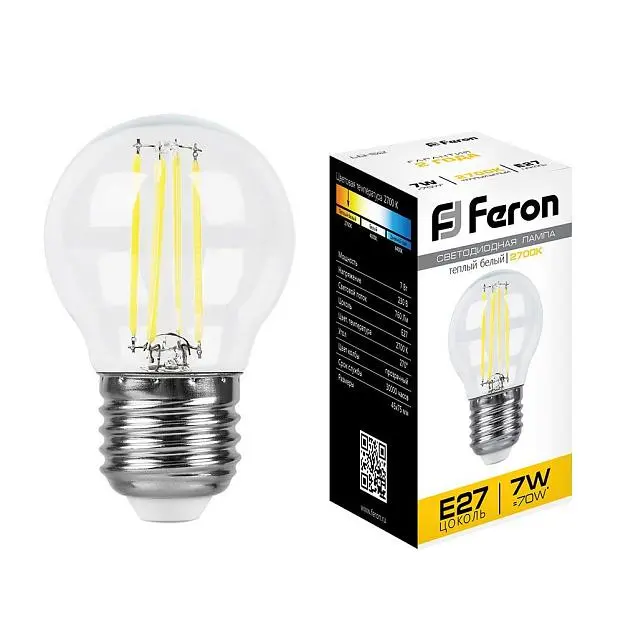 Лампа светодиодная Feron 25876 LB-52 Шарик E27 7W 2700K Лампа светодиодная Feron 25876 LB-52 Шарик E27 7W 2700K