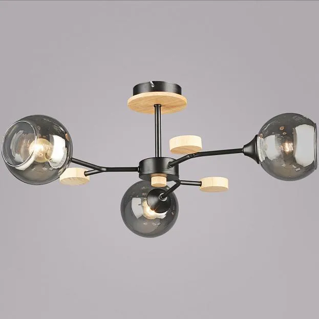 Потолочная люстра Reluce 06780-0.3-03 BK+WOOD Потолочная люстра Reluce 06780-0.3-03 BK+WOOD
