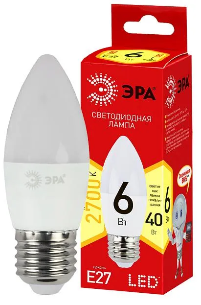 Лампочка светодиодная ЭРА ECO LED B35-6W-827-E27