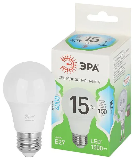 Лампочка светодиодная ЭРА LED A60-15W-840-E27 GL