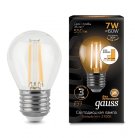 Лампа светодиодная филаментная диммируемая E27 7W 2700K прозрачная Gauss 105802107-S Filament Globe