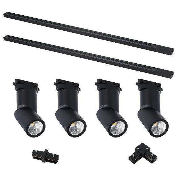 Комплект трековый, черный,4 светильника, 2 шинопровода по 1м, коннекторы ST Luce ST2650.430.04 BASE