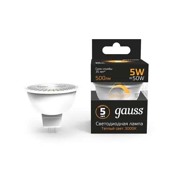 Лампа светодиодная диммируемая Gauss 101506105-D GU10 5W 3000K матовая