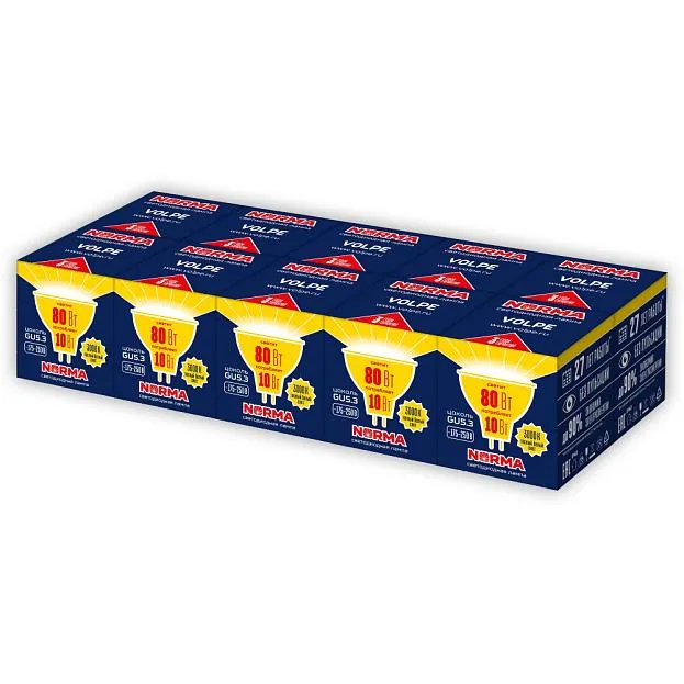 Лампочка светодиодная Volpe LED-JCDR-10W/WW/GU5.3/NR Набор из 10штук Norma Лампочка светодиодная Volpe LED-JCDR-10W/WW/GU5.3/NR Набор из 10штук Norma