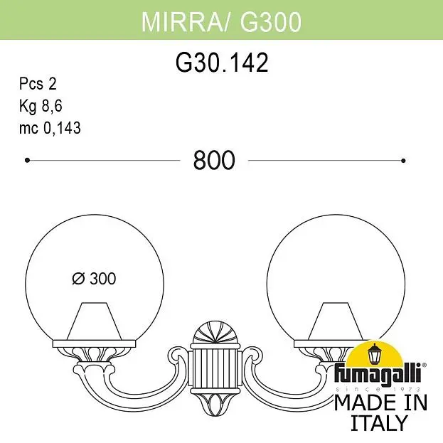 Светильник уличный настенный FUMAGALLI MIRRA/G300 G30.142.000.BXF1R GLOBE 300 Светильник уличный настенный FUMAGALLI MIRRA/G300 G30.142.000.BXF1R GLOBE 300