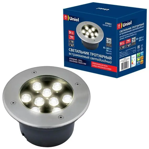 Встраиваемый светильник уличный Uniel ULU-B12A-9W/2700K IP67 GREY