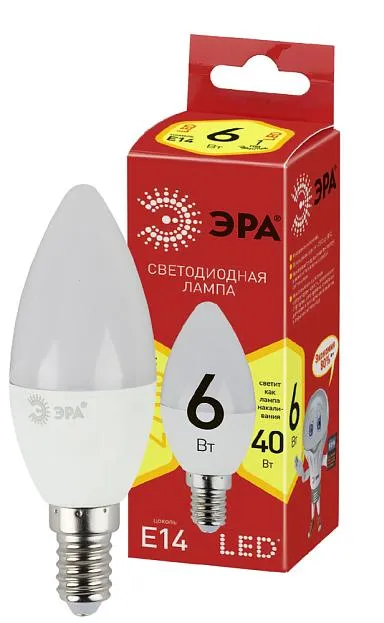 Лампочка светодиодная ЭРА ECO LED B35-6W-827-E14
