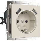 Розетка с заземлением, шторками и USBх2 Werkel W1171562 (айвори матовый) a062426