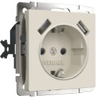 Розетка с заземлением, шторками и USBх2 Werkel W1171562 (айвори матовый) a062426