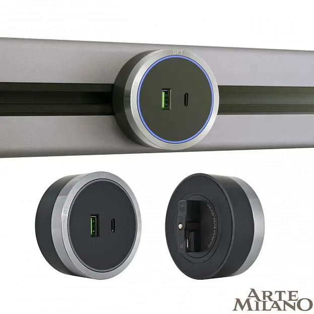 Трековая розетка, 2.1A 18W 250V Arte Milano 380066TS LED/USB-Type-C Grey Am