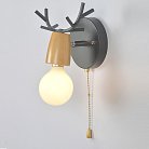 Бра DEER Модель A (с рогами) с выключателем. Цвет черный+дерево. Lampatron 785-4022