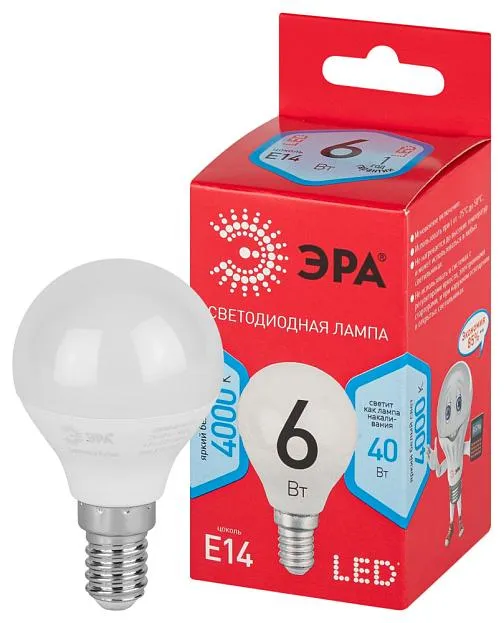 Лампочка светодиодная ЭРА LED P45-6W-840-E14 R