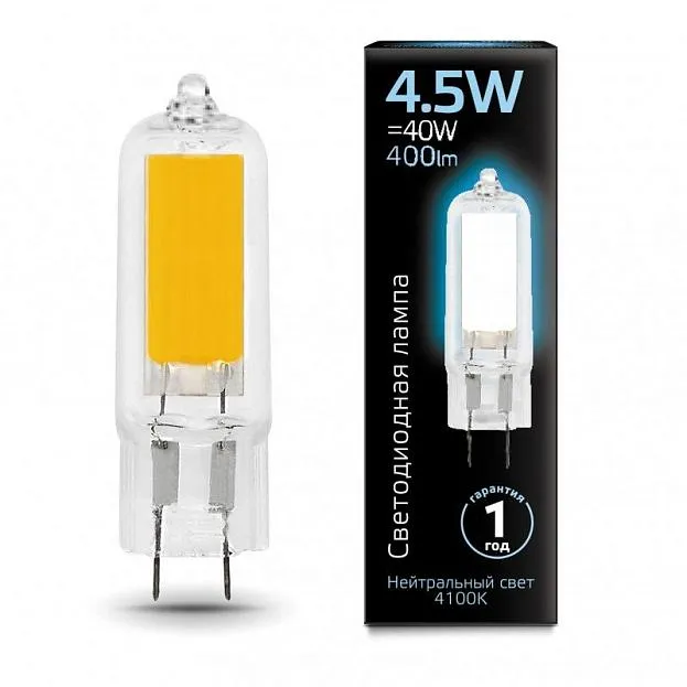 Лампа Gauss 107807204 G4 4.5W 4100K колба прозрачная Лампа Gauss 107807204 G4 4.5W 4100K колба прозрачная