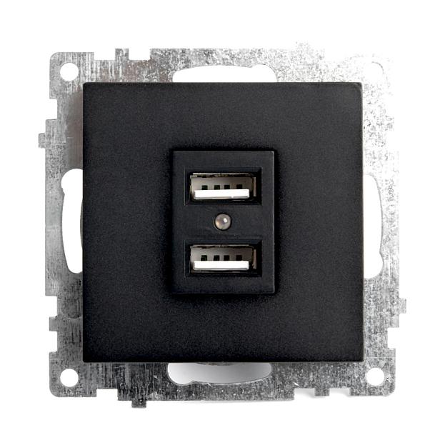 Розетка USB 2-местная (механизм) STEKKER 39616 GLS10-7115-05, 250B, 2,4А Катрин, черный