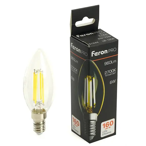 Лампа светодиодная Свеча E14 960LM 6W 175-265V 2700K Feron 51244 LB-1206 Лампа светодиодная Свеча E14 960LM 6W 175-265V 2700K Feron 51244 LB-1206