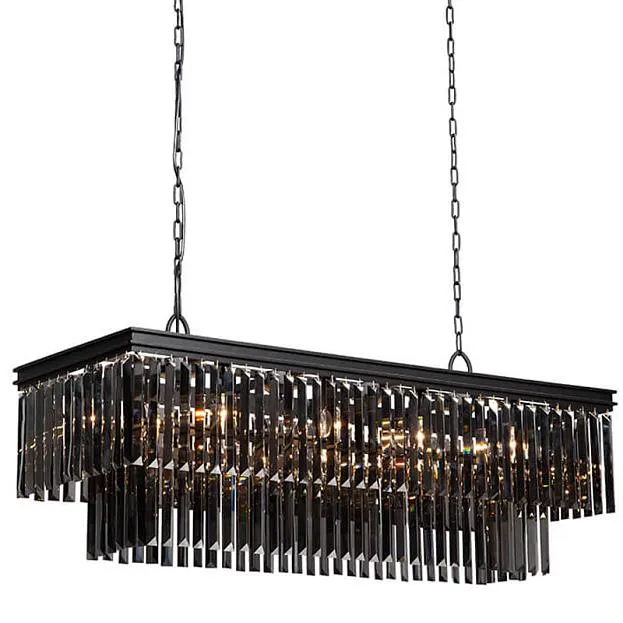 Подвесная люстра Odeon Gray glass Rectangular Chandelier Black iron 120 ImperiumLoft 156800-22 40.3300-2