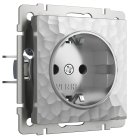 Розетка с заземлением и шторками (серебряный) Werkel W1271106 Hammer a052076