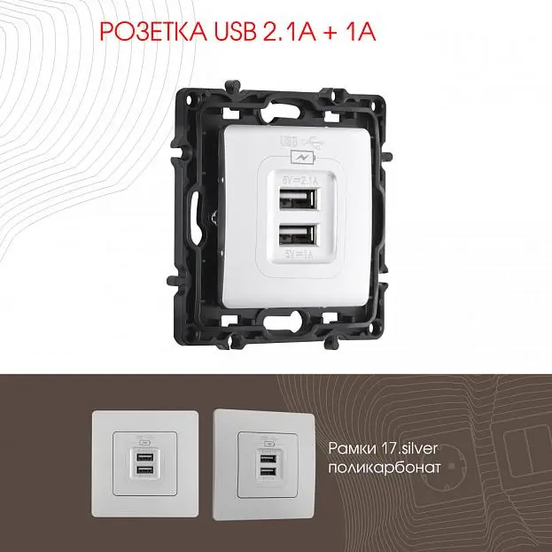 Розетка USB 2.1А+1А Arte Milano 217.46-1.silver am Розетка USB 2.1А+1А Arte Milano 217.46-1.silver am