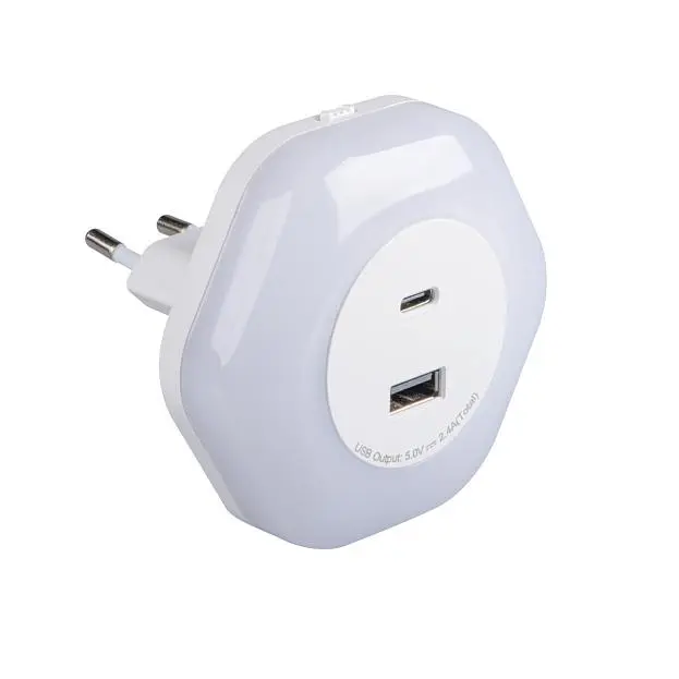 Ночник светильник в розетку LED 2xUSB WW W Kanlux 37397 BOLA