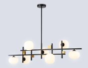 Люстра на штанге Ambrella light LH51017/7 BK/BS/FR черный/латунь/белый матовый G9*7 max 28W 1100*240*300