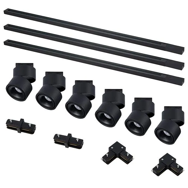 Комплект трековый, черный,6 светильников, 3 шинопровода по 1м, коннекторы ST Luce ST2652.430.06 BASE