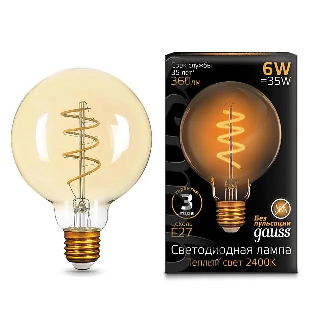 Лампа Gauss 105802007 E27 6W 2400K золотая