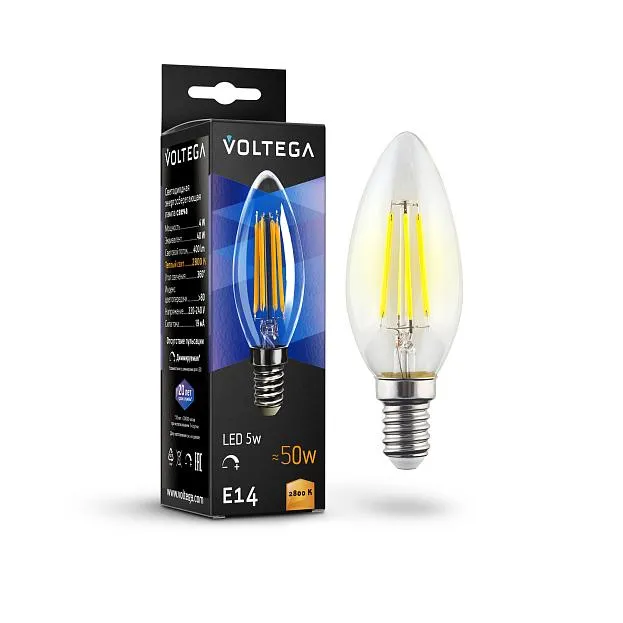 Светодиодная лампа Voltega 8460 Crystal Candle 5W 2800K E14 DIM VG10-C1E14warm5W-FD