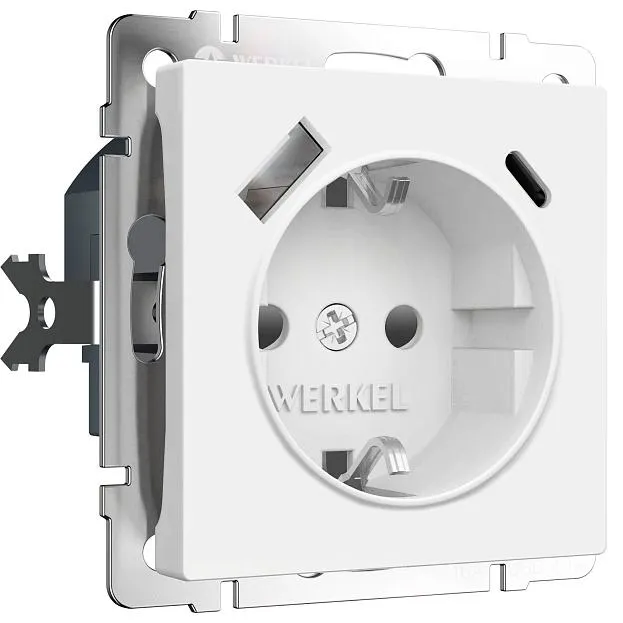 розетка с заземлением, шторками и USB Werkel W1171761 Встраиваемые механизмы белые матовые a069613