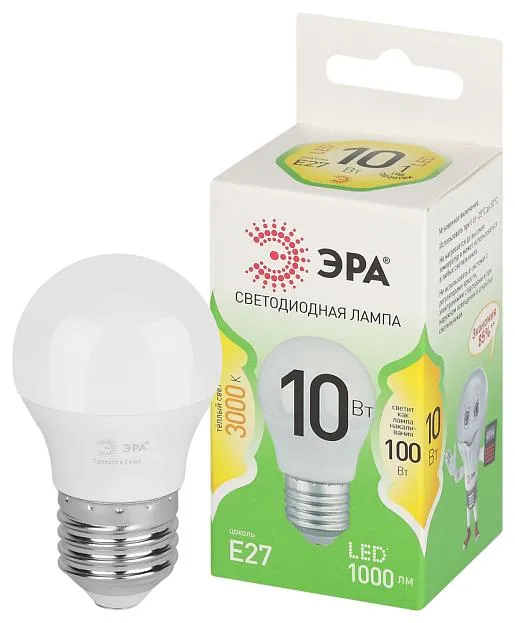 Лампочка светодиодная ЭРА LED P45-10W-830-E27 GL