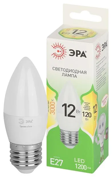 Лампочка светодиодная ЭРА LED B35-12W-830-E27 GL
