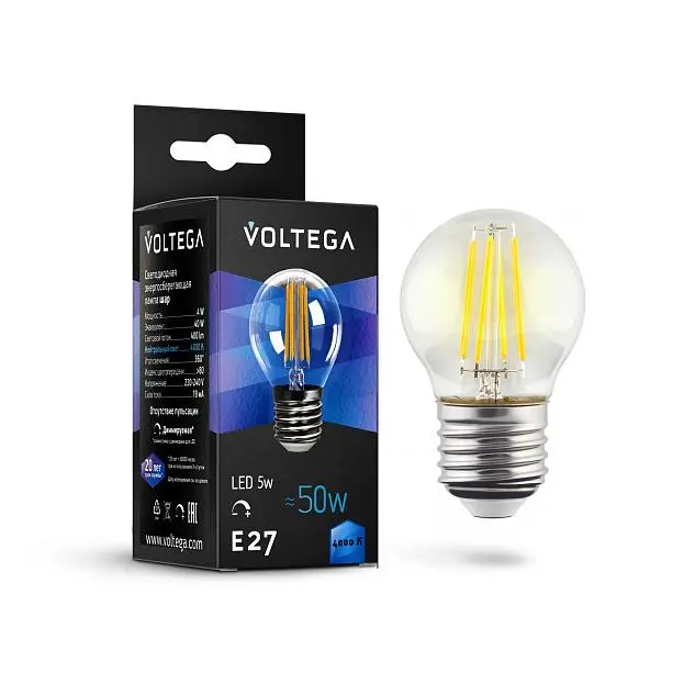 Светодиодная лампа Voltega 8467 Crystal Globe 5W 4000K E27 DIM VG10-G1E27cold5W-FD