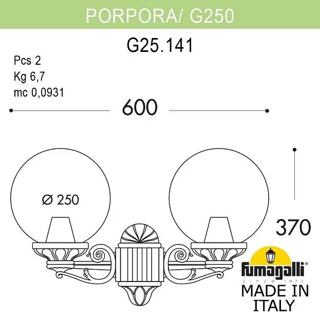 Светильник уличный настенный FUMAGALLI PORPORA/G250 G25.141.000.BYF1R Светильник уличный настенный FUMAGALLI PORPORA/G250 G25.141.000.BYF1R