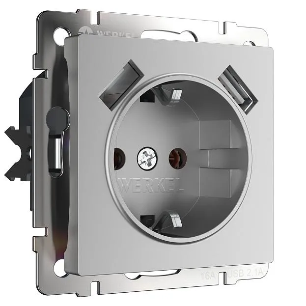 розетка с заземлением, шторками и USB Werkel W1171506 Встраиваемые механизмы серебряные a050886