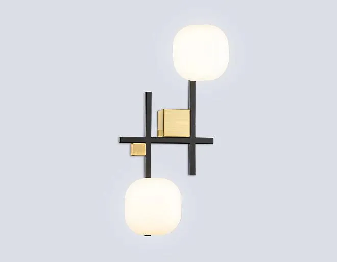 Настенный светильник Ambrella light LH51019/2 BK/BS/FR черный/латунь/белый матовый G9*2 max 28W 230*170*480