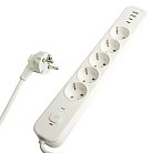 Сетевой фильтр 5-местный с/з  Stekker 501023x1мм2, 1,8 м, 250В, 16А, 2 USB-A+2 Type-C, серия Nova, белый