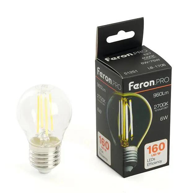 Лампа светодиодная Шарик E27 960LM 6W 175-265V 2700K Feron 51250 LB-1706 Лампа светодиодная Шарик E27 960LM 6W 175-265V 2700K Feron 51250 LB-1706