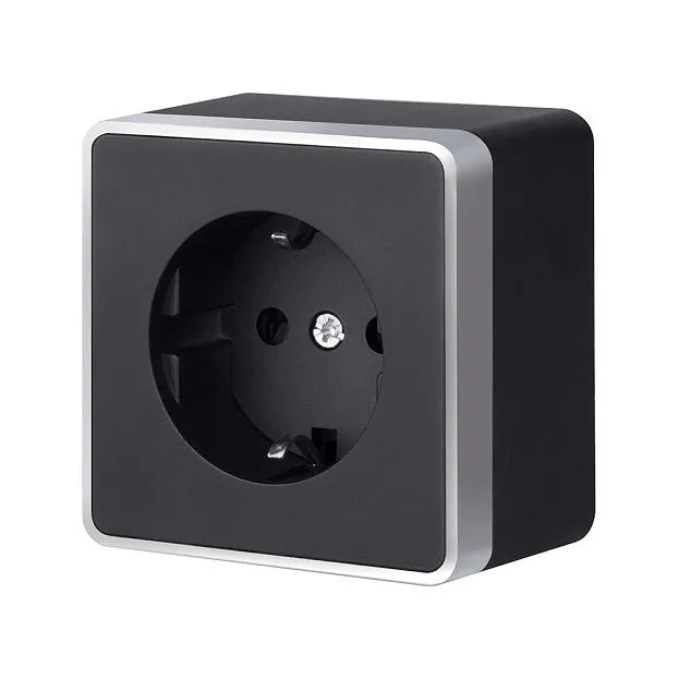 Розетка с заземлением werkel w5071034 накладные механизмы gallant черный с серебром a051148