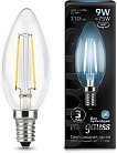 Лампа Gauss 103801209 филаментная E14 9W 4100К свеча прозрачная Filament Candle